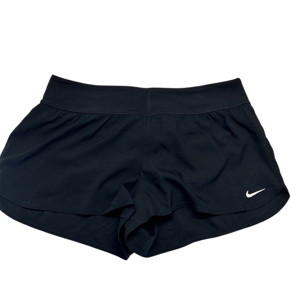 Nike Swim Skirt Skort Womens Size L Black Solid Zip Pocket Built-In Briefs - Picture 1 of 7